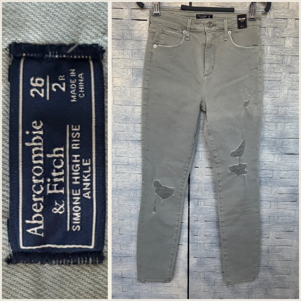 Abercrombie Fitch 26‎ Simone High Rise Ankle Jeans Light Gray Distressed